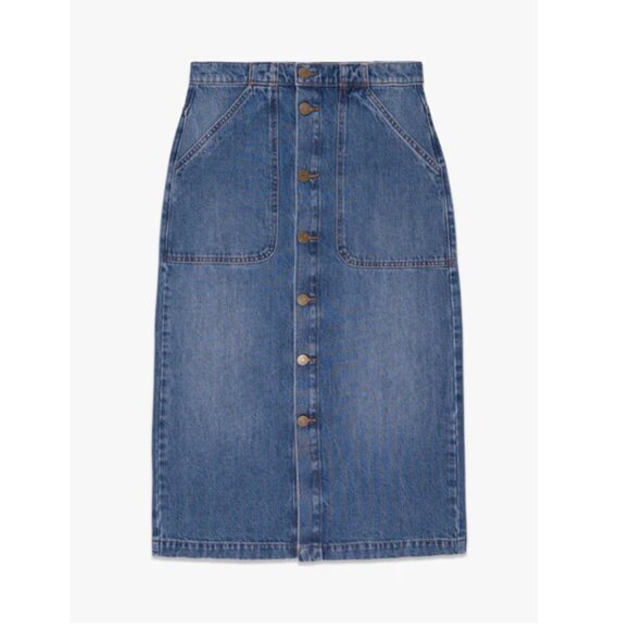 NWT Frame Modern Pocket Midi Denim Skirt Button Front - Picture 2 of 6